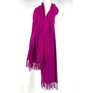 Dents England Magenta Pink Wool Blend Scarf Fringe Classic Luxury 72 x 29